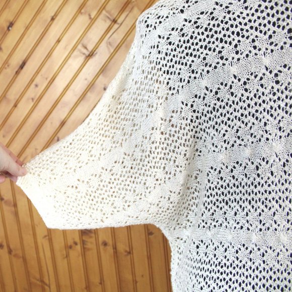 La Chapelle Sport Sweater White Silver Sequins Open Knit Large High Low CA136 - Picture 7 of 11